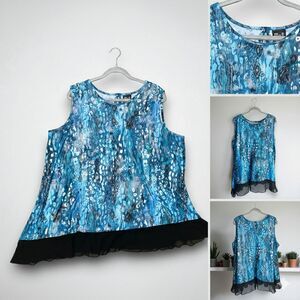 Metallic Blue Plus Size 2X Tunic Top Asymmetrical Hem Sleeveless Party Glam